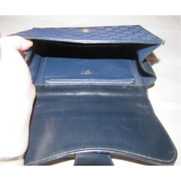 Gucci RARE BOHO Deep Blue 2-Way Clutch G Logo Print Canvas & Black Leather - Picture 12 of 12